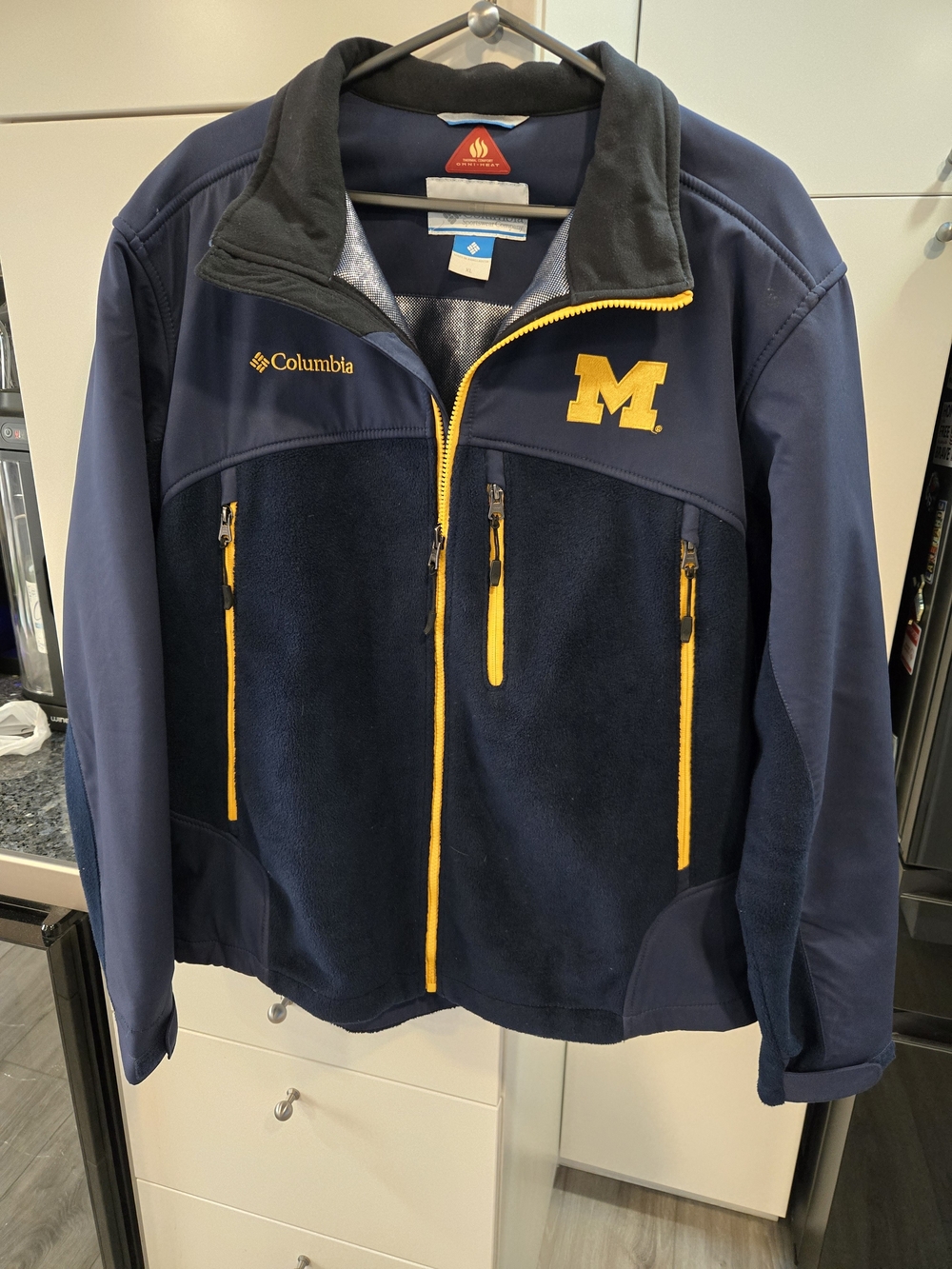 Go Wolverines! Columbia Navy/Yellow Mens Lightweight Fleece Jacket Michigan Logo